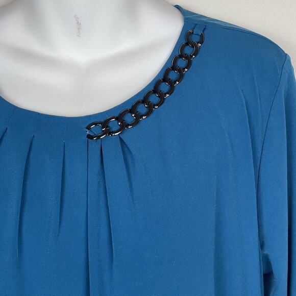 Tahari Arthur S. Levine Teal Jersey Drape Shift Dress Size 14 Career Workwear - Picture 3 of 7